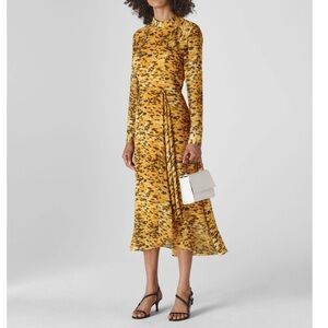 Whistles Ines Ikat Animal Print long sleeve midi dress womens 4 cocktails office